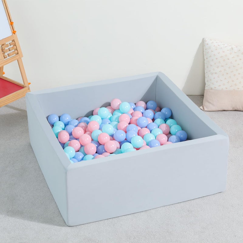 TRENDBOX Ball Pit 35.4x35.4x13.8in Memory Foam Pit Soft Pool Soft Equipment for Toddlers Kids - Light Gray (Balls NOT Included) - Image 5